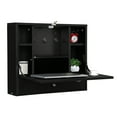 thumbnail image 1 of IVV Wall Built-up Computer Desk with Storage Shelf, Density Board Wooden Home Office Workstation PC Laptop Table, Black, 1 of 8