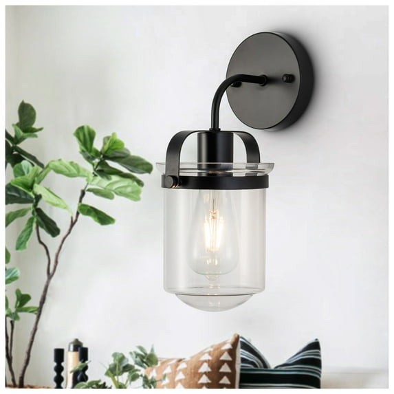 IVV Wall Lighting, 1 Light Matte Black Bathroom Light Fixtures, Metal Vanity Light with Clear Glass Shade, Vintage Industrial Wall Lamp for Indoor Mirror, Living Room, Hallway (Bulbs Not Included)