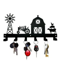 IVV Wall-Mounted Farm Coat Hooks Farmhouse Style Metal Key Holder, 11.6×6inch Wall Art Decor Gift Wall Key Rack Organizer w/ 6 Hooks for Bedroom Kitchen Entryway, Black