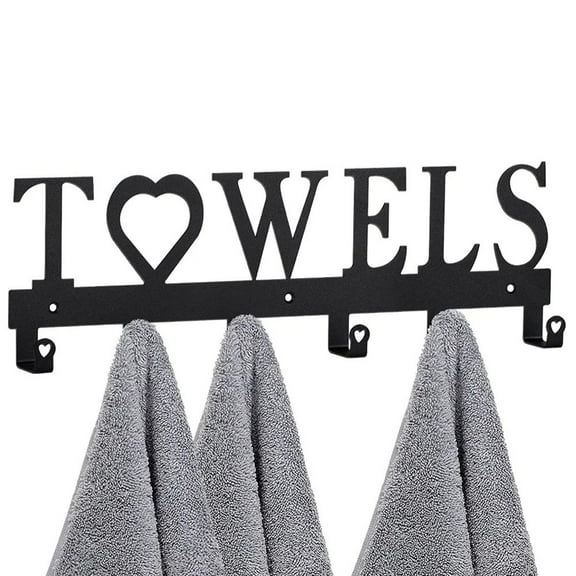 IVV Wall-Mounted Metal Towel Hook Rack, 6-Hook Space-Saving Storage for Bathroom, Kitchen, Bedroom, and Living Room (Black, 1 Pack, Screws Not Included)