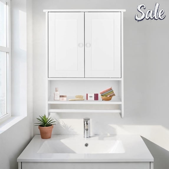 Open Restroom IVV Wall Mounted Storage Cabinet with 2 Doors, Over The Toilet Bathroom ...
