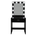 thumbnail image 1 of IVV Warm Light Cannon Dressing Table - Large Mirror Single Drawer for Storage Sleek Black Finish - Ideal for Makeup Organization and Modern Bedroom Decor, 1 of 8