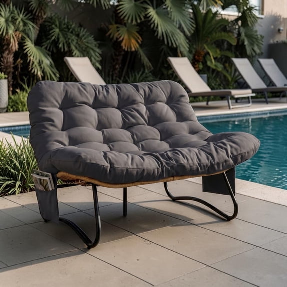 IVV Weather Resistant 2-Seater PE Rattan Loveseat, Metal Frame Lounge Seating with Gray Thick Cushion & Side Pockets, Easy Assembly Patio Furniture, 54.72"L x 37.4"W x 37.8"H