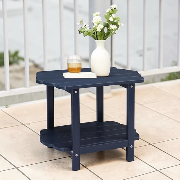 IVV Weather-Resistant HDPE End Table, 2-Tier Unique Hexagon Patio Side Table with Lower Shelf and Slatted Design, Low Maintenance & Easy Assembly, Navy Blue