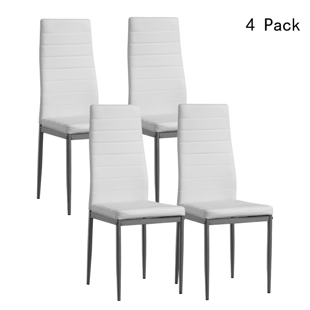 IVV White Dining Chair Set of 4, Leather Dining Chairs with Curved Back ...
