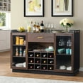 thumbnail image 1 of IVV Wine Bar Cabinet for Liquor, Modern Coffee Bar Cabinet w/Wine Rack & Goblet Holder, 55" Buffet Sideboard w/ Storage Drawer & Adjustable Shelves & 2 Glass Doors, Black+Brown, 1 of 10