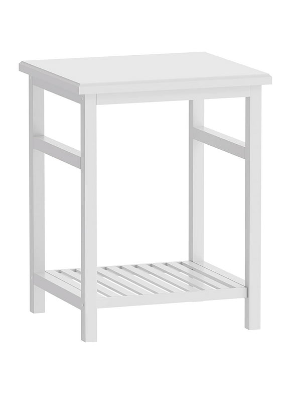 IVV Wood Side Table, 2-Tier End Table with Storage Shelves, Small Nightstand Bedside Table for Living Room Bedroom Office (White)