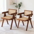 thumbnail image 1 of IVV Wooden Dining Arm Chairs Set of 2, Versatile Accent Chair with Rubber Wood Legs, Rattan Seat & Back, for Living Room Reading Nook, Easy Assembly, Brown, 1 of 9