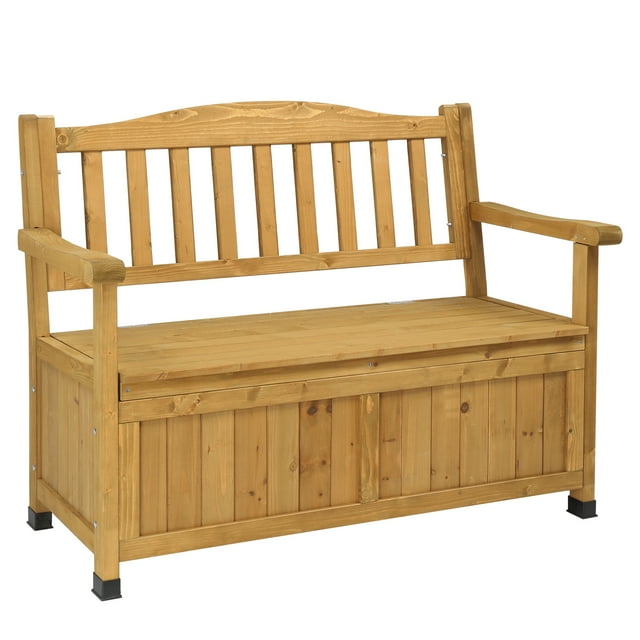 IVV Wooden Outdoor Storage Bench Large Deck Box, 44inch Entryway Storage Bench w/Backrest and Armrest for Patio Garden Balcony Yard (Yellow)