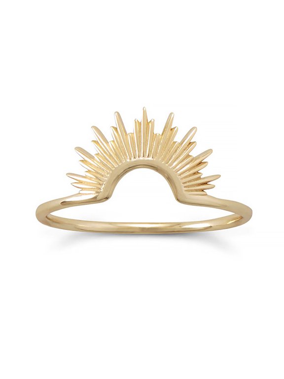 14K Gold Plated Sterling Silver Sunburst Rings | Stackable or Pairable Cocktail Ring for Women, Size 5