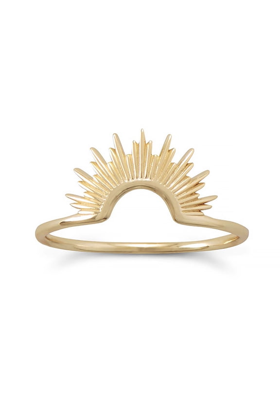 14K Gold Plated Sterling Silver Sunburst Rings | Stackable or Pairable Cocktail Ring for Women, Size 5