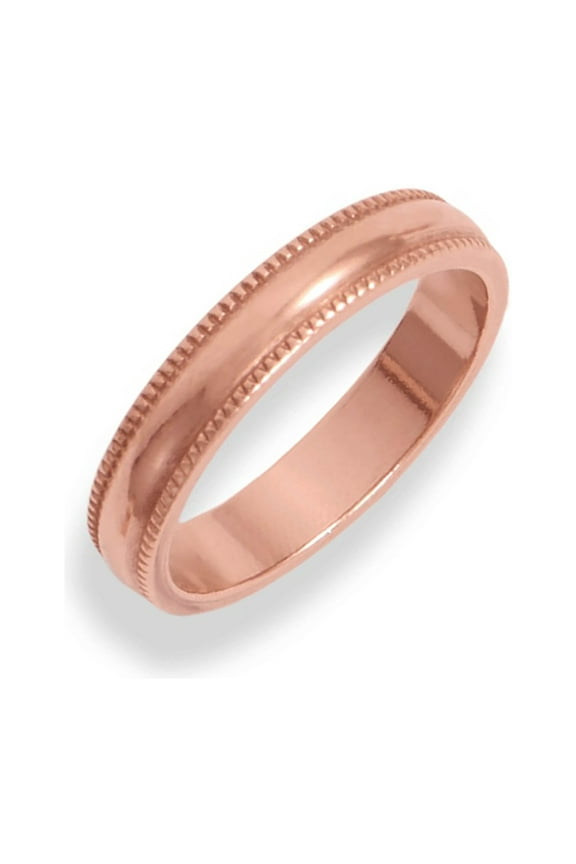 Uncoated Solid Milgrain-Edge Copper Ring Domed Band for Men & Women | Made In USA | 4 mm | Size 5