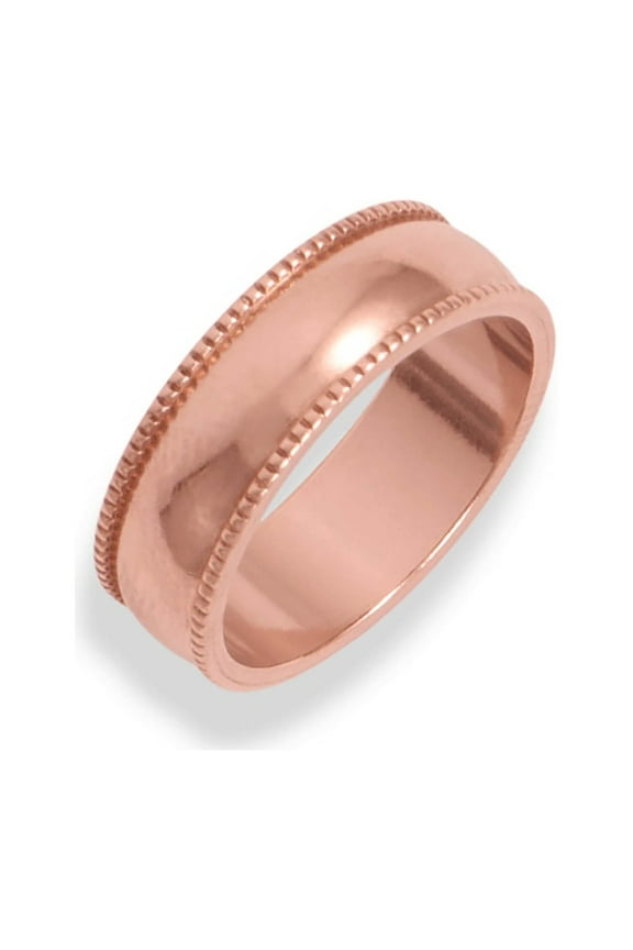 Uncoated Solid Milgrain-Edge Copper Ring Domed Band for Men & Women | Made In USA | 6 mm | Size 7