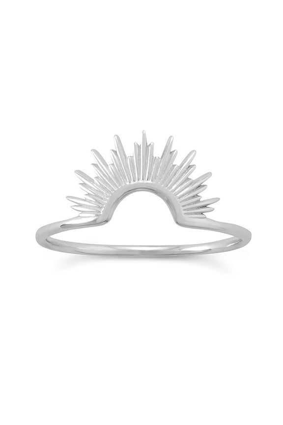 White Gold Plated Sterling Silver Sunburst Rings | Stackable or Pairable Cocktail Ring for Women, Size 9