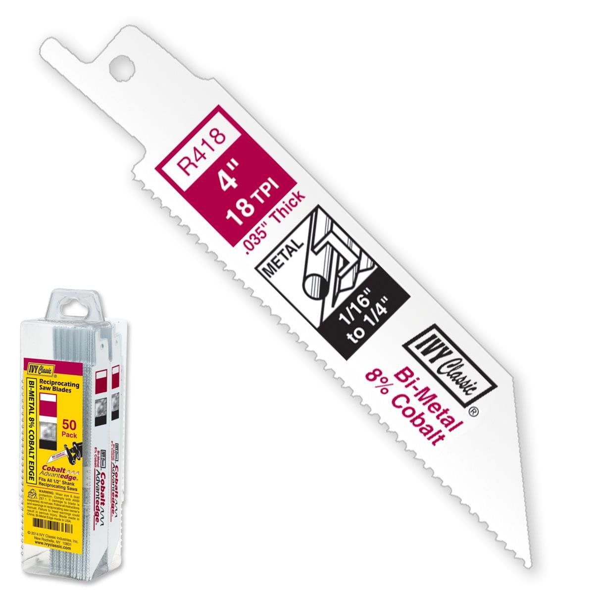 IVY Classic 28352 4 in. 18 TPI Bi-Metal Reciprocating Saw Blade, Cuts Metal (50-Pack)