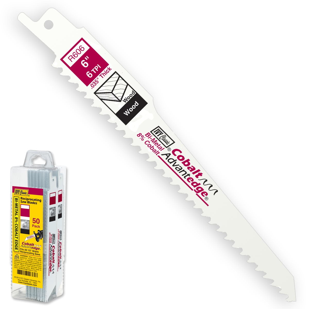 IVY Classic 28356 6 in. 6 TPI Bi-Metal Reciprocating Saw Blade, Cuts Wood (50-Pack)