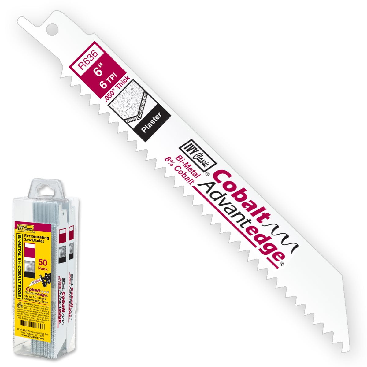 IVY Classic 28366 6 in. 6 TPI Bi-Metal Reciprocating Saw Blade, Cuts Plaster (50-Pack)