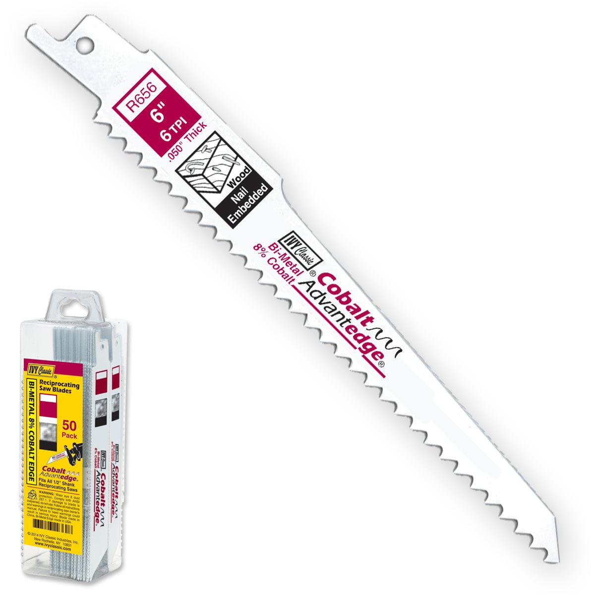 IVY Classic 28368 6 in. 6 TPI Bi-Metal Reciprocating Saw Blade, Cuts Wood/Nails (50-Pack)