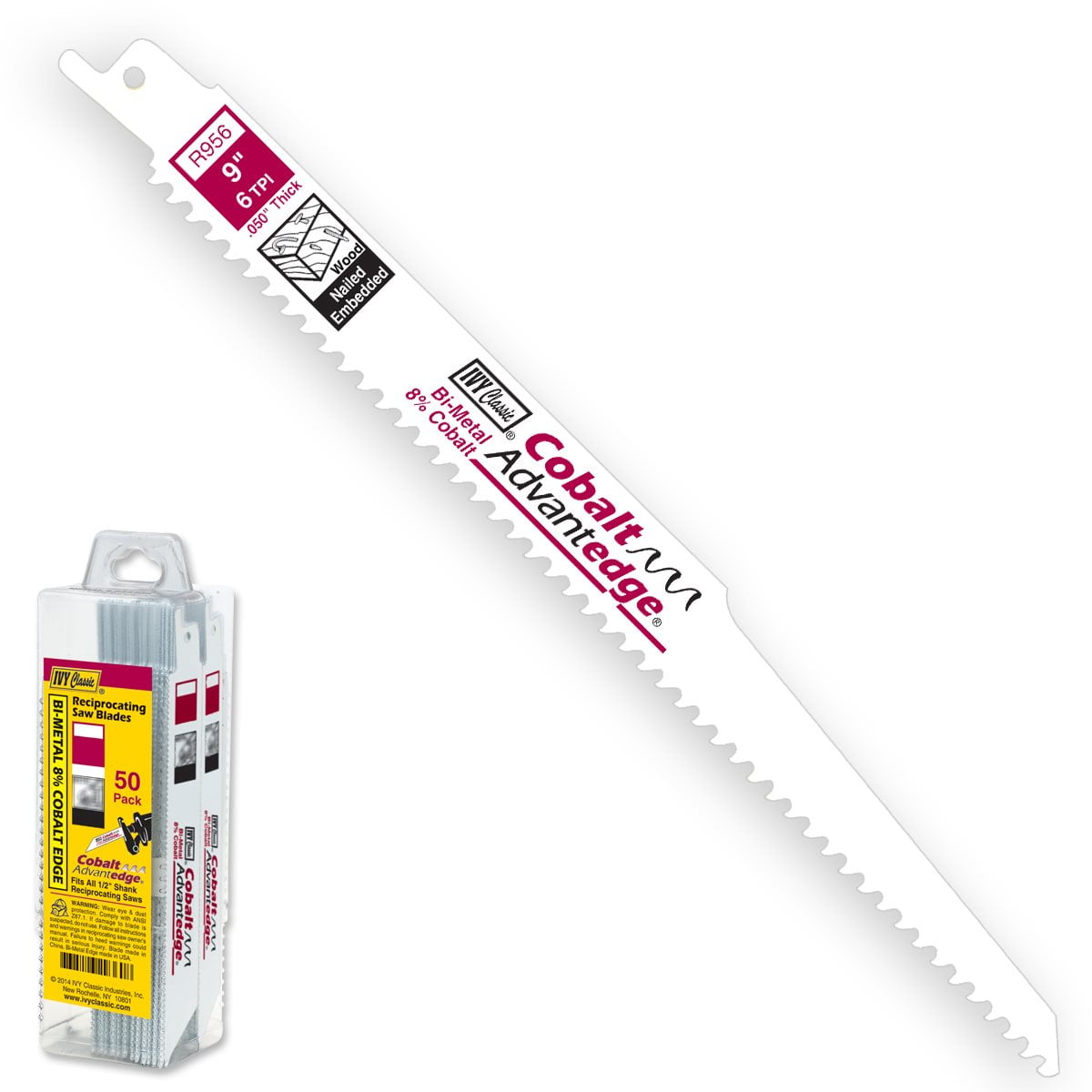 IVY Classic 28376 9 in. 6 TPI Bi-Metal Reciprocating Saw Blade, Cuts Wood/Nails (50-Pack)
