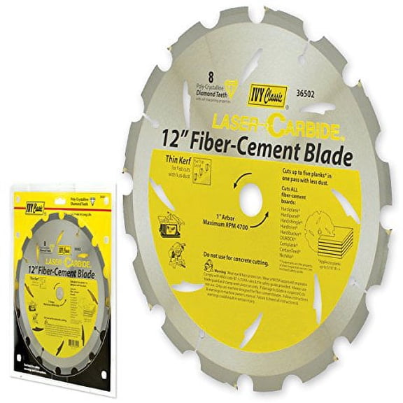 IVY Classic 36502 12-Inch 8 Tooth Fiber-Cement Cutting Poly-Crystalline Diamond Circular Saw Blade with 1-Inch Arbor, 1/Card