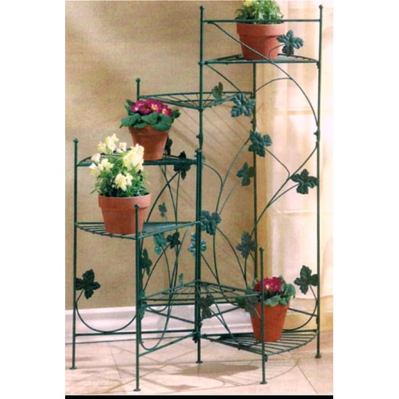 IVY-DESIGN METAL STAIRCASE DECOR, 6 PLANT STAND *Verdigris Fin 6 Platforms* NIB