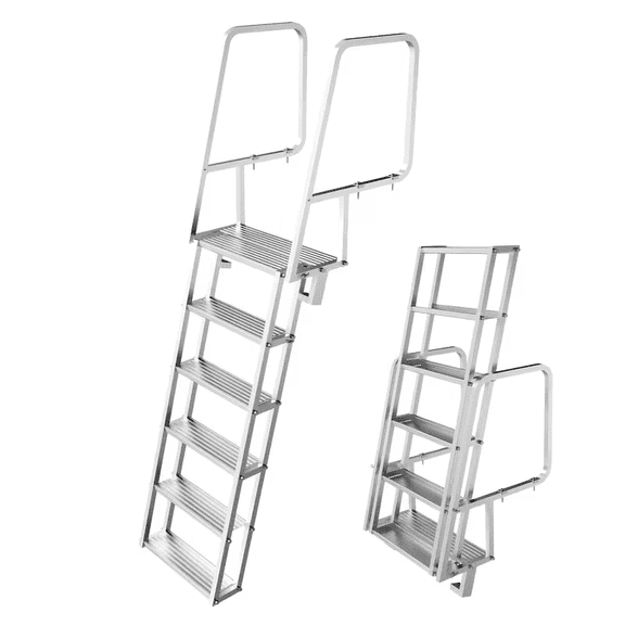 IVY&LANE 6 Steps Flip-Up Dock Ladder for Dock, Pool, Boat or Lake, 350 lbs Capacity, Non-Slip Wide Steps, Heavy-Duty Aluminum, Easy-Climbing, Simple Installation