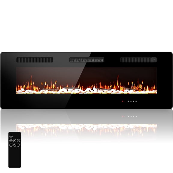 IVY&LANE 60 Inch Electric Fireplace Insert with Timer, Remote Control, Touch Screen, 10 Flame Colors, Log & Crystal Options, 700W/1400W