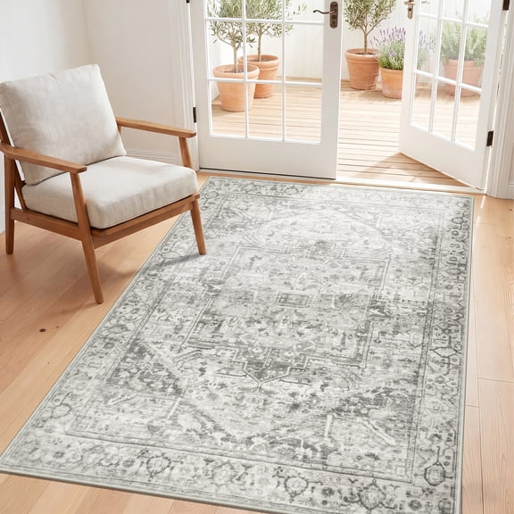 IValue Vintage 3'x5' Area Rugs for Living Room Non Slip Boho Machine Washable Indoor Floor Carpet for Entryway Bedroom