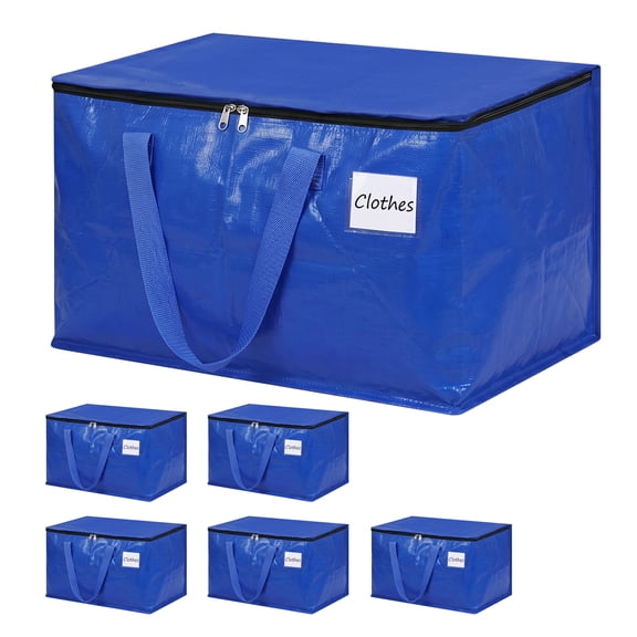 IValue 6 Pack Moving Bags Heavy Duty Extra Large Storage Bags with Zippers & Carrying Handles Foldable Moving Supplies for Clothes Blue Storage Totes