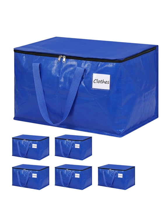 6 Pack Moving Bags Heavy Duty Extra Large Storage Bags with Zippers & Carrying Handles Foldable Moving Supplies for Clothes Blue Storage Totes
