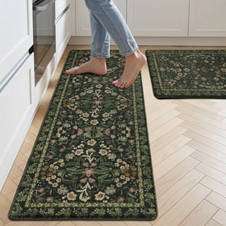 Ivalue Kitchen Mat Sets 2 Piece Cushioned Kitchen Floor Mats Floral Comfort Standing Rug for Laundry, Sink, Office, Desk