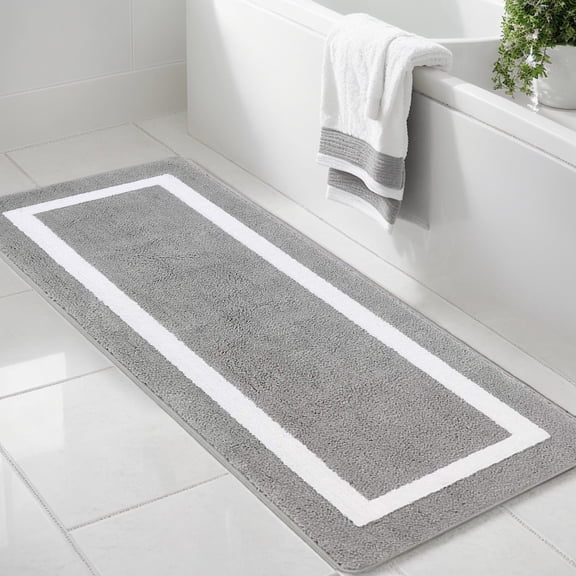 IValue Bathroom Runner Rugs 20 x 55 Extra Soft Absorbent Microfiber Bath Rugs Non Slip Washable Bath Mat Long Carpet Runner for Bathroom, Tub and Shower, Grey