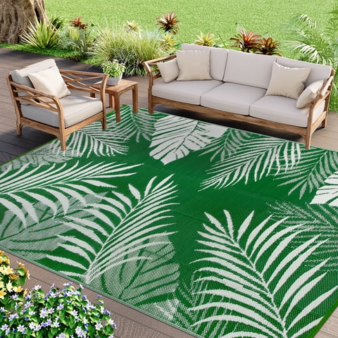 IValue Large Outdoor Rug for Patio Plastic 9’x12’ Straw Rug Reversible Mats UV Resistant Camping Mat