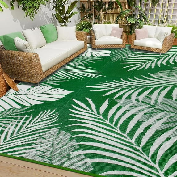 IValue Large Outdoor Rug for Patio Plastic 9’x12’ Straw Rug Reversible Mats UV Resistant Camping Mat
