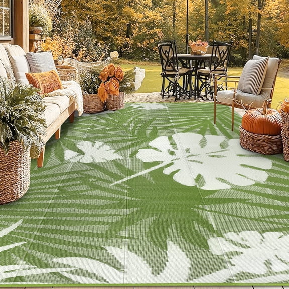 IValue Large Outdoor Rug for Patio Plastic 9’x12’ Straw Rug Reversible Mats UV Resistant Camping Mat