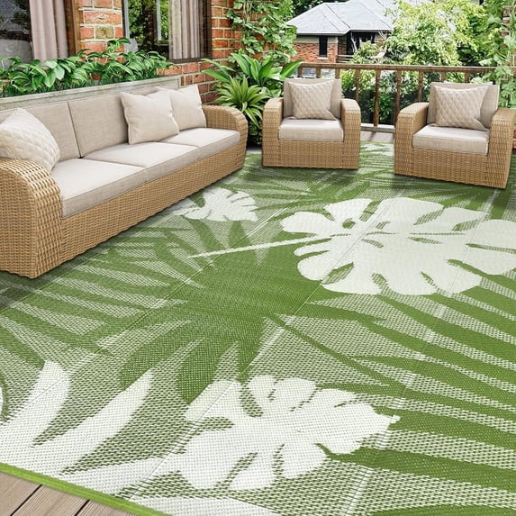 IValue Large Outdoor Rug for Patio Plastic 9’x12’ Straw Rug Reversible Mats UV Resistant Camping Mat