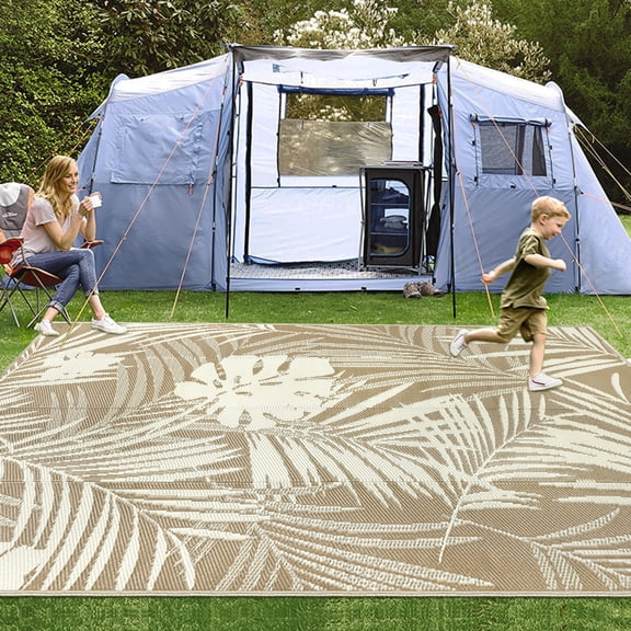 IValue Large Outdoor Rugs 9’x 12’ Waterproof Reversible Patio Rugs Outdoor Portable RV Camping Mats for Deck Porch