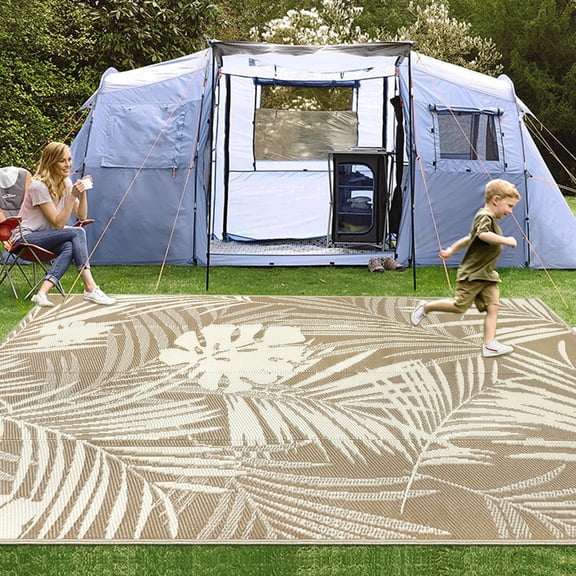 IValue Large Outdoor Rugs 9’x 12’ Waterproof Reversible Patio Rugs Outdoor Portable RV Camping Mats for Deck Porch