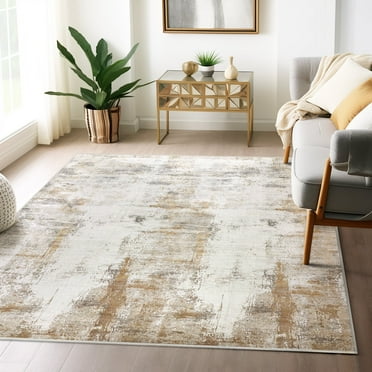 IValue Modern Abstract Area Rug, 5x8 Living Room Rugs, Large Soft Washable Rug, Non Slip Indoor Carpet for Bedroom Dining Room Home Office (Beige)