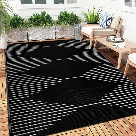 IValue Outdoor Rug 8’x 10’ Waterproof Reversible Patio Rugs Outdoor Portable RV Camping Mats for Deck Porch