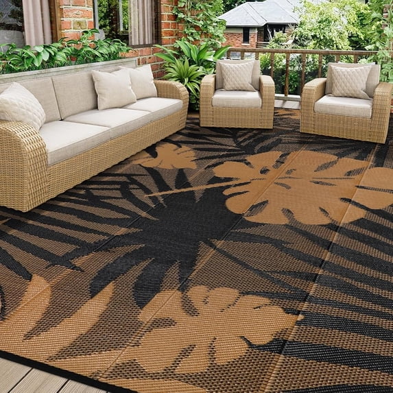 IValue Outdoor Rugs 8’x 10’ Waterproof Reversible Patio Rugs Outdoor Portable RV Camping Mats for Deck Porch