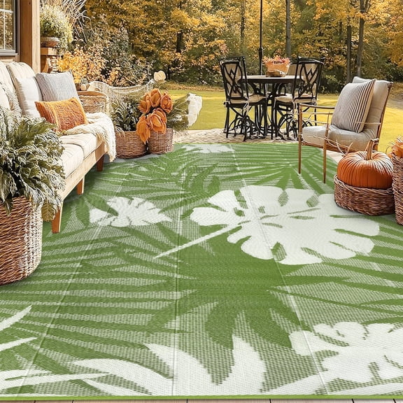 IValue Outdoor Rugs 8’x 10’ Waterproof Reversible Patio Rugs Outdoor Portable RV Camping Mats for Deck Porch