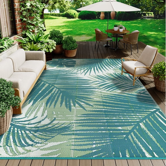 IValue Outdoor Rugs 8’x 10’ Waterproof Reversible Patio Rugs Outdoor Portable RV Camping Mats for Deck Porch