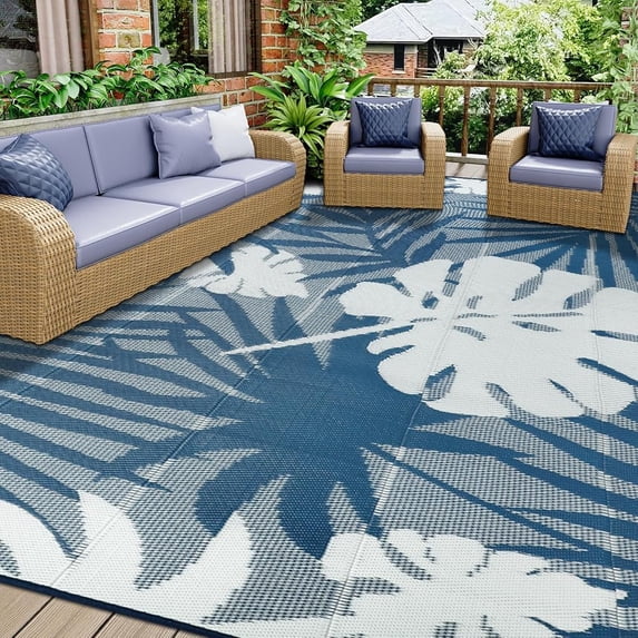 IValue Outdoor Rugs 9’x 12’ Waterproof Reversible Patio Rugs Outdoor Portable RV Camping Mats for Deck Porch
