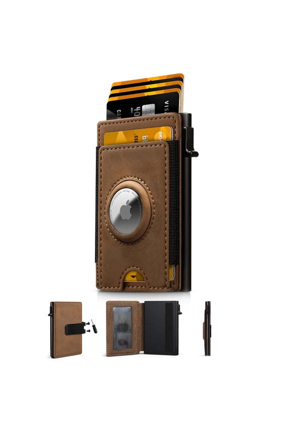 IW Slim Airtag Wallet for Men: Pop Up Bifold Wallet with Detachable Money Clip ID Window for Air Tag(1st & 2nd Generation) - RFID Blocking for 8-10 Cards Cash - Gift Box Included (Light Brown) Y101