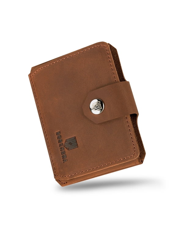 Small Wallet Leather RFID Wallets Slim Mens Credit Card Holders for 6-8 Cards(Brown)