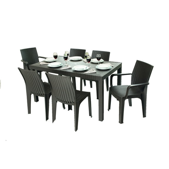 IWC 7-Piece Resin Rattan Style Outdoor Patio Dining Set, Espresso