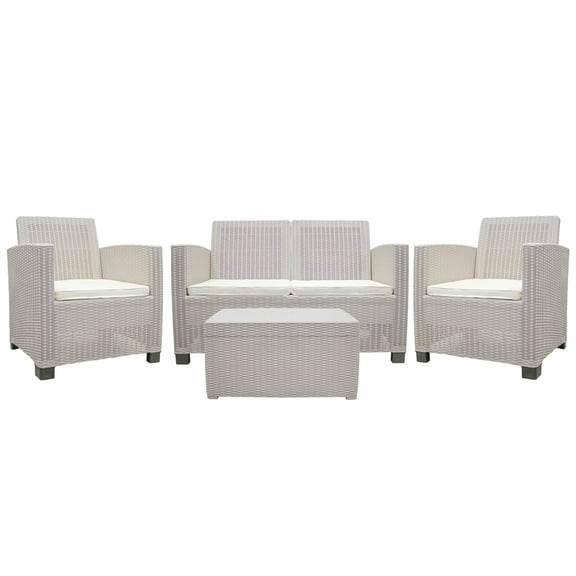IWC Alamo 4-Piece Resin Rattan Outdoor Loveseat Conversation Set, Taupe