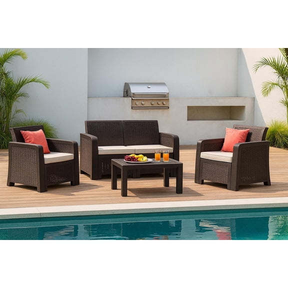 IWC GrandSpace 4-Piece Outdoor Loveseat Conversation Set, Espresso