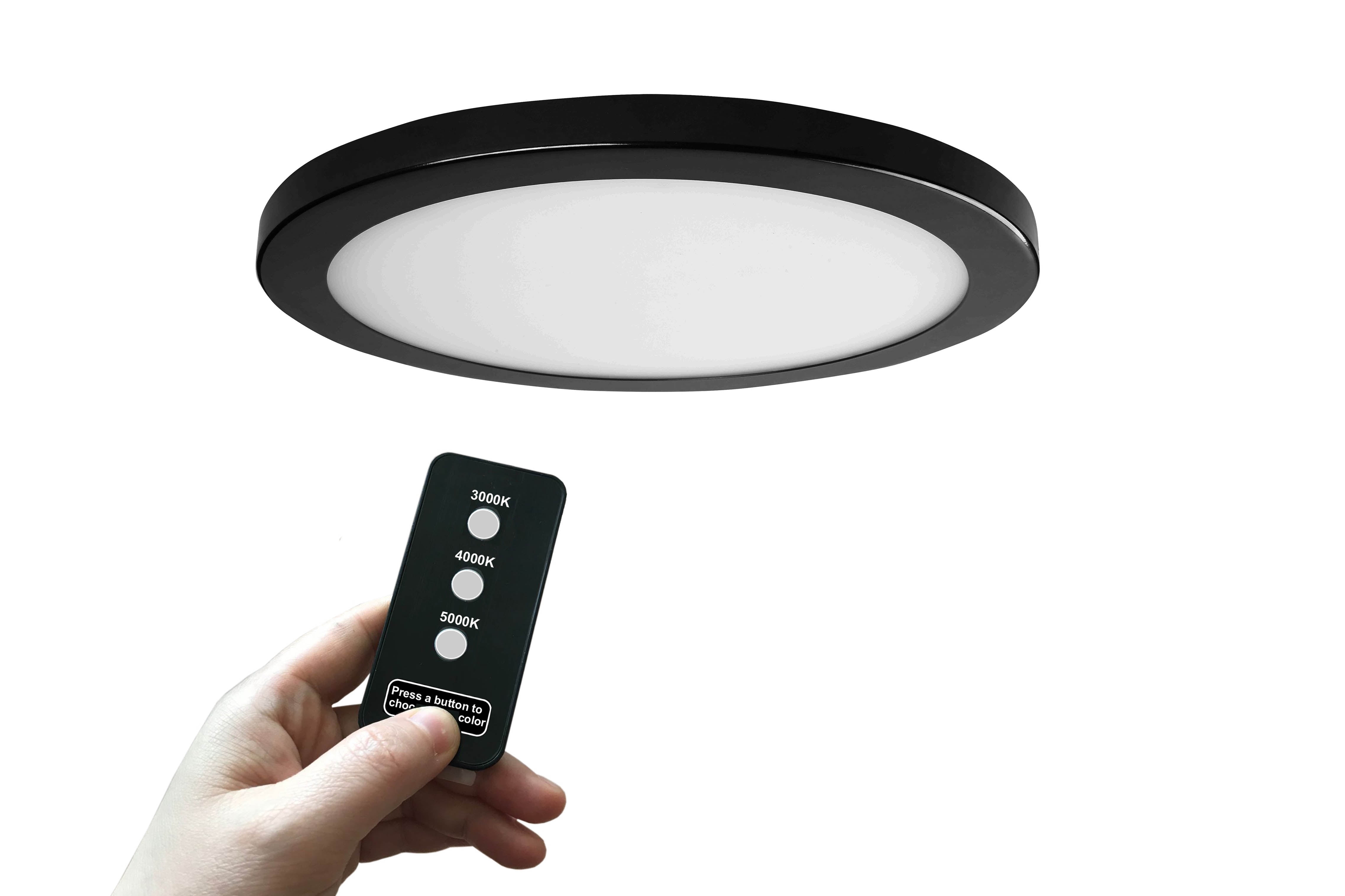 Black Round LED Flush Mount Light with Remote Control